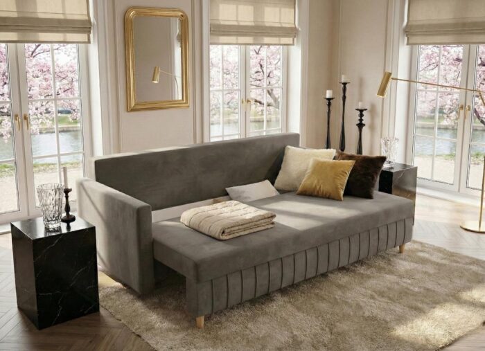 Pojemnik na pościel szara sofa rozkładana 224 cm Watson