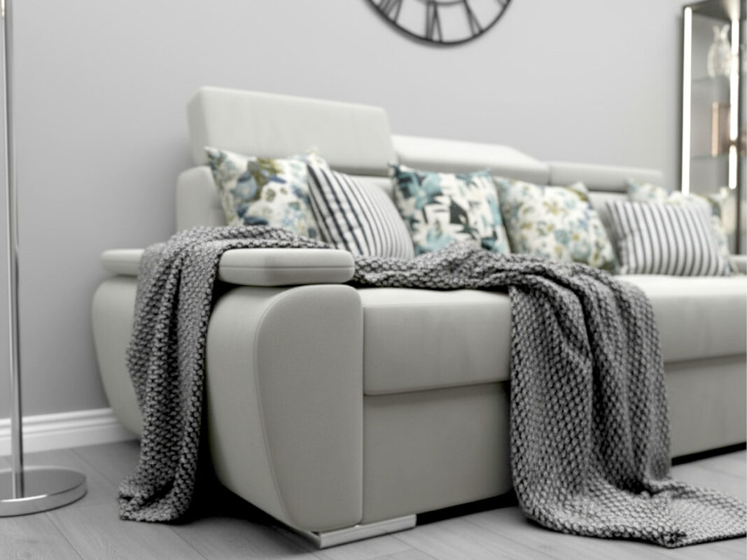 Nowoczesna Sofa Rozkładana 3 Osobowa 230 CM + Regulowane Zagłówki + Sprężyna Falista Pianka Wysokoelastyczna - ADRIA