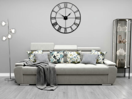 Nowoczesna Sofa Rozkładana 3 Osobowa 230 CM + Regulowane Zagłówki + Sprężyna Falista Pianka Wysokoelastyczna - ADRIA