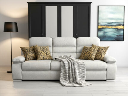 Wygodna Sofa 3 Osobowa 238 CM Rozkładana Kanapa + Regulowane Zagłówki Oraz Podłokietniki + Sprężyna Falista Pianka Wysokoelastyczna - ALBA