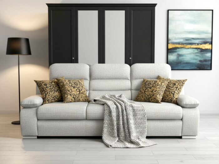 Wygodna Sofa 3 Osobowa 238 CM Rozkładana Kanapa + Regulowane Zagłówki Oraz Podłokietniki + Sprężyna Falista Pianka Wysokoelastyczna - ALBA
