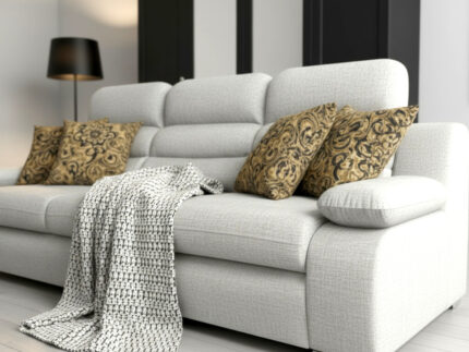 Wygodna Sofa 3 Osobowa 238 CM Rozkładana Kanapa + Regulowane Zagłówki Oraz Podłokietniki + Sprężyna Falista Pianka Wysokoelastyczna - ALBA