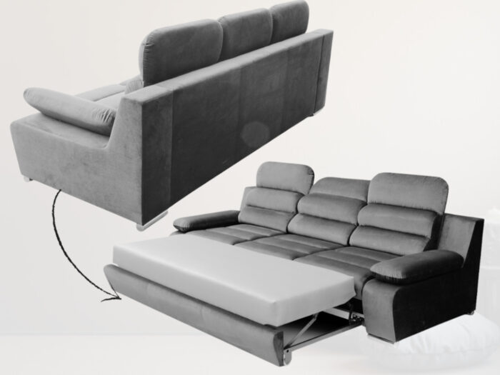 Wygodna Sofa 3 Osobowa 238 CM Rozkładana Kanapa + Regulowane Zagłówki Oraz Podłokietniki + Sprężyna Falista Pianka Wysokoelastyczna - ALBA