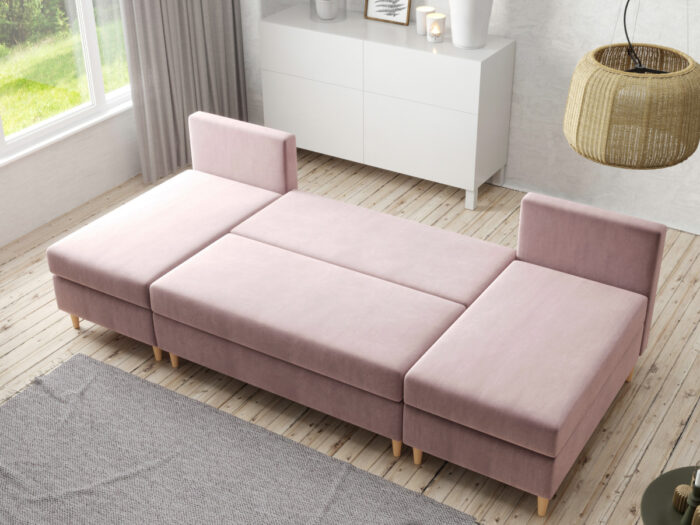 Narożnik Kształt U Rozkładany Do Salonu 270x146 CM + Funkcja Spania Pojemnik + Sprężyna Bonell Pianka T30 + Wybór Kolorów - MESA