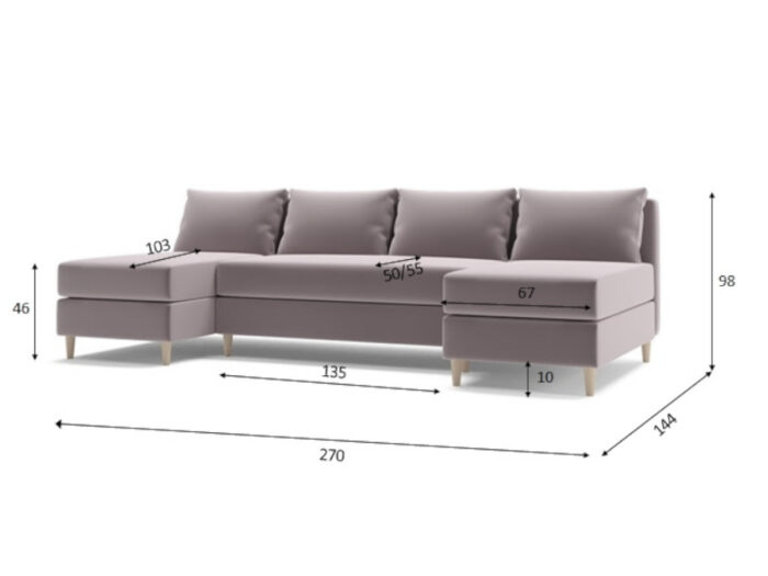 Narożnik Kształt U Rozkładany Do Salonu 270x146 CM + Funkcja Spania Pojemnik + Sprężyna Bonell Pianka T30 + Wybór Kolorów - MESA