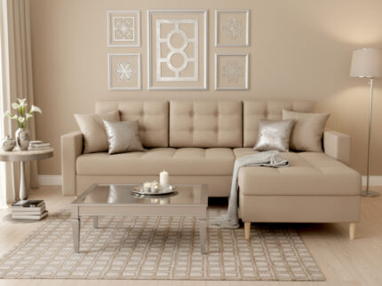 Narożnik Rozkładany Pikowany 224x144 CM + Pojemnik Na Pościel + Sprężyna Bonell Pianka T30 + Wybór Kolorów - AUSTIN