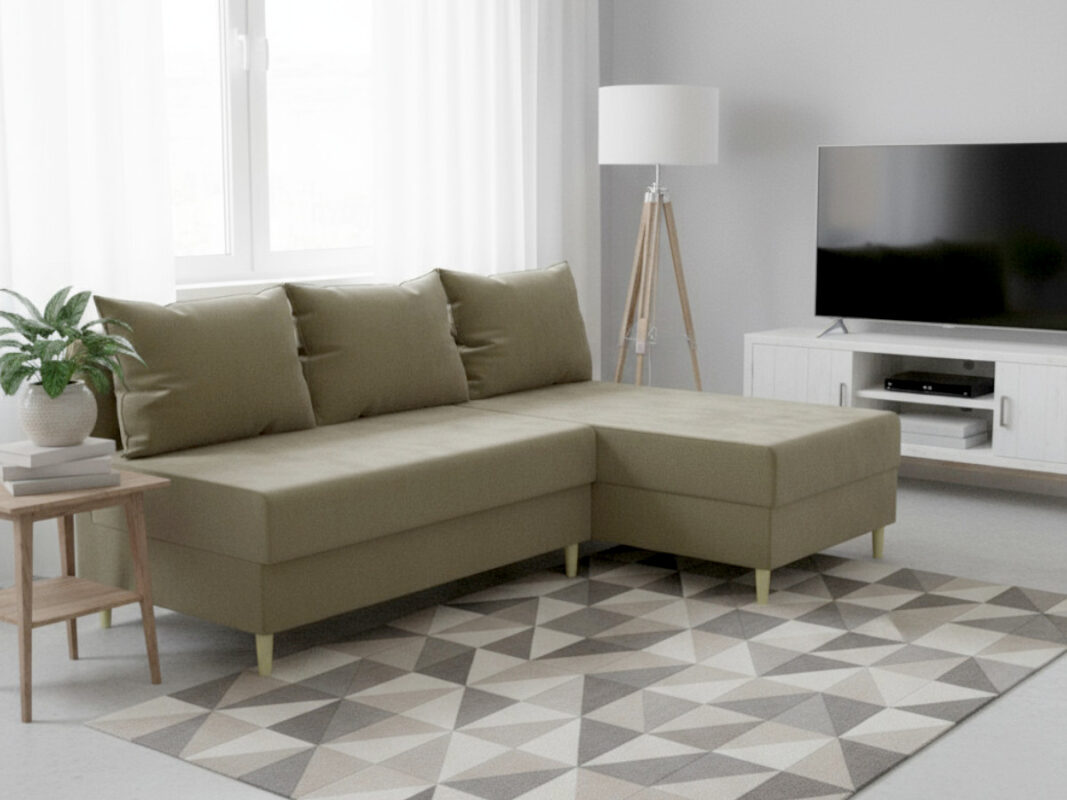 Mały Narożnik Rozkładany 204x144 CM + Pojemnik Na Pościel + Sprężyna Bonell Pianka T30 + Wysokie Nóżki - BOSTON