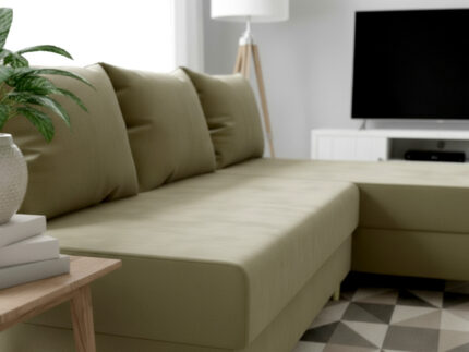 Mały Narożnik Rozkładany 204x144 CM + Pojemnik Na Pościel + Sprężyna Bonell Pianka T30 + Wysokie Nóżki - BOSTON