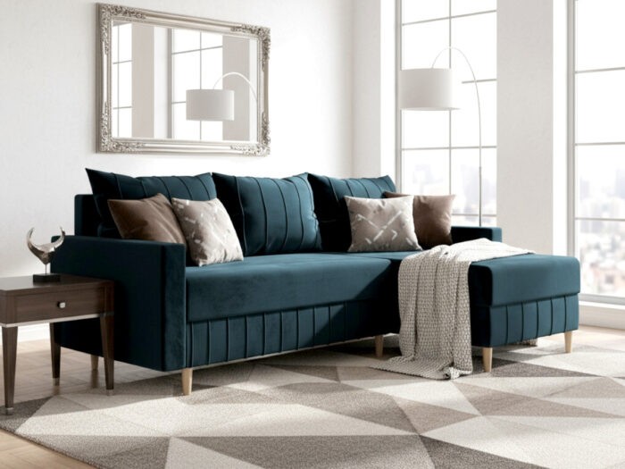 Narożnik Do Salonu 224x146 CM Z Funkcją Spania Pojemnikiem + Sprężyna Bonell Pianka T30 + Wybór Kolorów - JOLIET