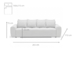 Duża Kanapa 265 CM Sofa 3 Osobowa Wolnostojąca Na Sprężynach Bonellowych + Wybór Kolorów - ATENA