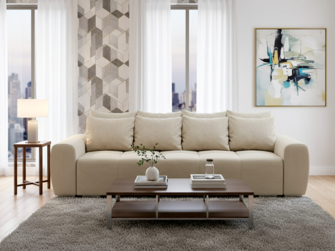 Duża Kanapa Rozkładana 265 CM Sofa 3 Osobowa Wolnostojąca Na Sprężynach Bonellowych + Wybór Kolorów - ATENA