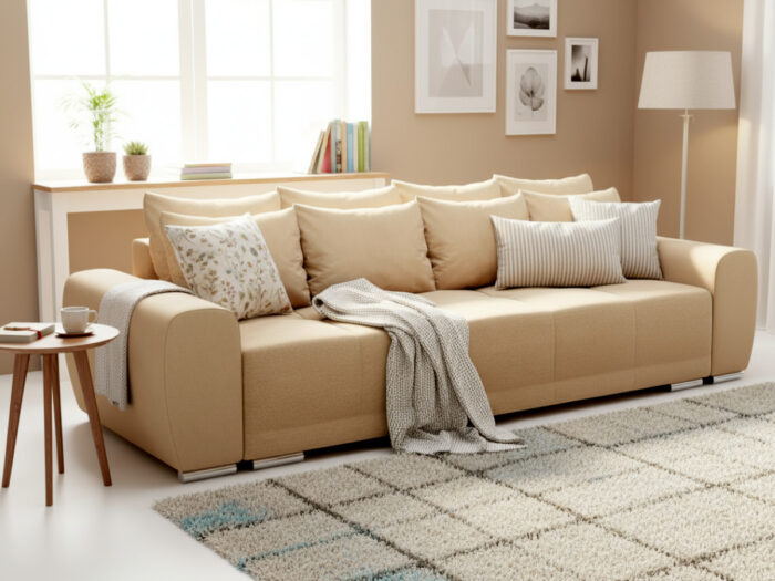 Duża Kanapa 265 CM Sofa 3 Osobowa Wolnostojąca Na Sprężynach Bonellowych + Wybór Kolorów - ATENA