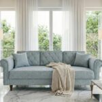 Kanapa Rozkładana Spark 250 cm ujęcie przodem w szarej tkaninie