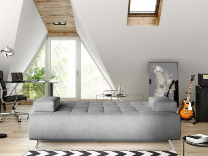 Mała Rozkładana Kanapa 197 CM - Wygodna Sofa Do Salonu + Pikowane Siedzisko + Pojemnik Na Pościel - NOVA