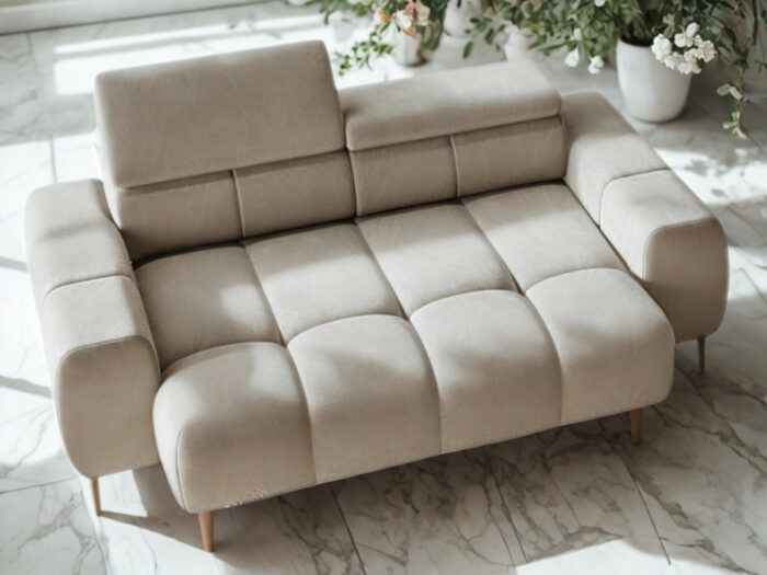 Nowoczesna Sofa 2-Osobowa 192 CM + Designerska Pikowana Kanapa Do Salonu + Wysokie Metalowe Nóżki + Regulowane Zagłówki - VERA