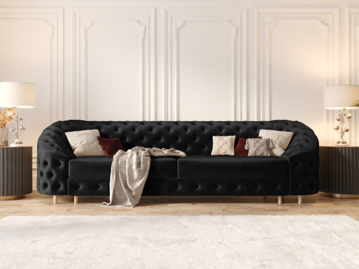 Pikowana Sofa Rozkładana 3 Osobowa 290 CM - Elegancka Kanapa W Stylu Glamour + Pianka HR45 + Sprężyny Bonell - VENUS