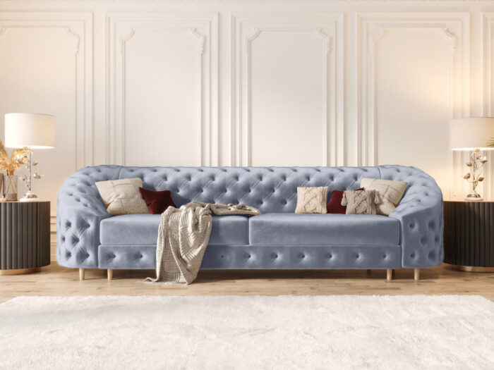 Pikowana Sofa Rozkładana 3 Osobowa 290 CM - Elegancka Kanapa W Stylu Glamour + Pianka HR45 + Sprężyny Bonell - VENUS