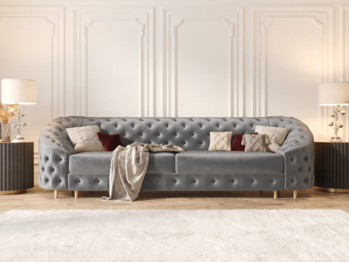 Pikowana Sofa Rozkładana 3 Osobowa 290 CM - Elegancka Kanapa W Stylu Glamour + Pianka HR45 + Sprężyny Bonell - VENUS