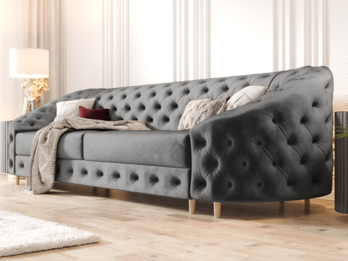 Pikowana Sofa Rozkładana 3 Osobowa 290 CM - Elegancka Kanapa W Stylu Glamour + Pianka HR45 + Sprężyny Bonell - VENUS