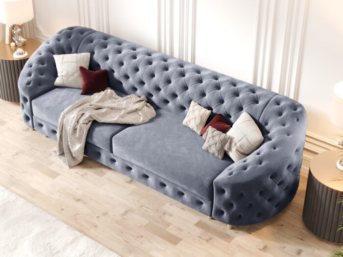 Pikowana Sofa Rozkładana 3 Osobowa 290 CM - Elegancka Kanapa W Stylu Glamour + Pianka HR45 + Sprężyny Bonell - VENUS