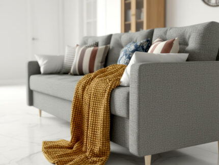 Sofa 3 Osobowa Rozkładana 224 CM Kanapa Z Pojemnikiem + Pikowane Siedzisko Poduszki + Wysokie Nóżki + Wybór Kolorów FLORIDA