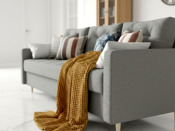 Sofa 3 Osobowa Rozkładana 224 CM Kanapa Z Pojemnikiem + Pikowane Siedzisko Poduszki + Wysokie Nóżki + Wybór Kolorów FLORIDA