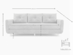 Sofa Rozkładana 3 Osobowa 242x90 CM Kanapa Z Funkcją Spania Pojemnikiem + Wysokie Nóżki + Wybór Kolorów PRESTON