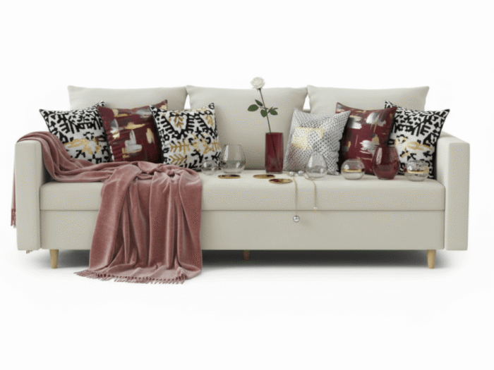Sofa Z Funkcją Spania 3 Osobowa 222 CM Kanapa Rozkładana Z Pojemnikiem + Wysokie Nóżki + Wybór Kolorów SPRING