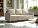 Stylowa Kanapa Rozkładana 224 CM Sofa 3 Osobowa + Pojemnik Na Pościel + Bonell Pianka T30 + Wysokie Nóżki + Wybór Kolorów WATSON