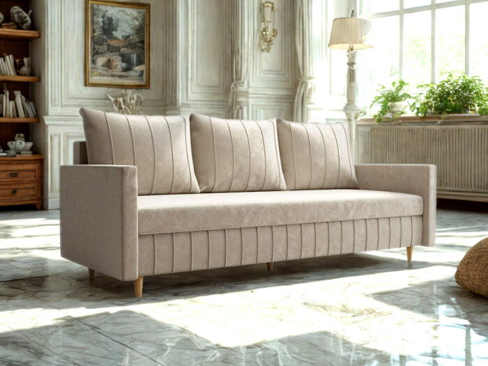 Stylowa Kanapa Rozkładana 224 CM Sofa 3 Osobowa + Pojemnik Na Pościel + Bonell Pianka T30 + Wysokie Nóżki + Wybór Kolorów WATSON