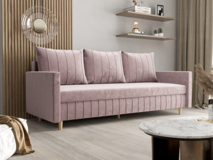 Stylowa Kanapa Rozkładana 224 CM Sofa 3 Osobowa + Pojemnik Na Pościel + Bonell Pianka T30 + Wysokie Nóżki + Wybór Kolorów WATSON