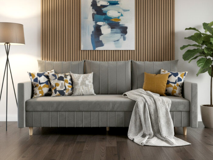 Stylowa Kanapa Rozkładana 224 CM Sofa 3 Osobowa + Pojemnik Na Pościel + Bonell Pianka T30 + Wysokie Nóżki + Wybór Kolorów WATSON