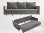 Stylowa Kanapa Rozkładana 224 CM Sofa 3 Osobowa + Pojemnik Na Pościel + Bonell Pianka T30 + Wysokie Nóżki + Wybór Kolorów WATSON