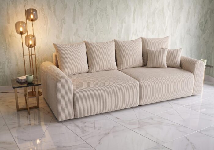 Sztruksowa Kanapa 250 cm Loca Laco beżowa