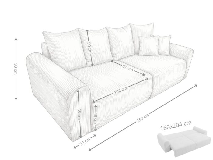 Sztruksowa Kanapa 250 cm Loca Laco wymiary