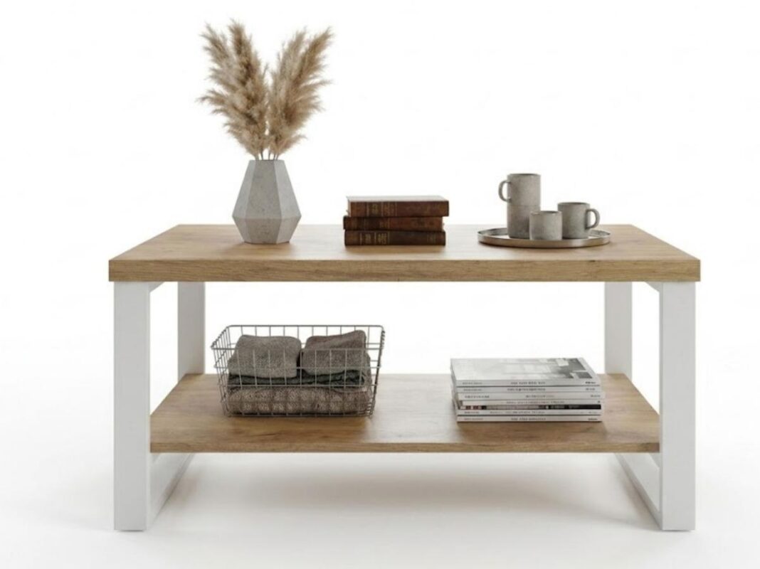 Stolik kawowy 90x60 cm Soho przodem w industrialnym wnętrzu