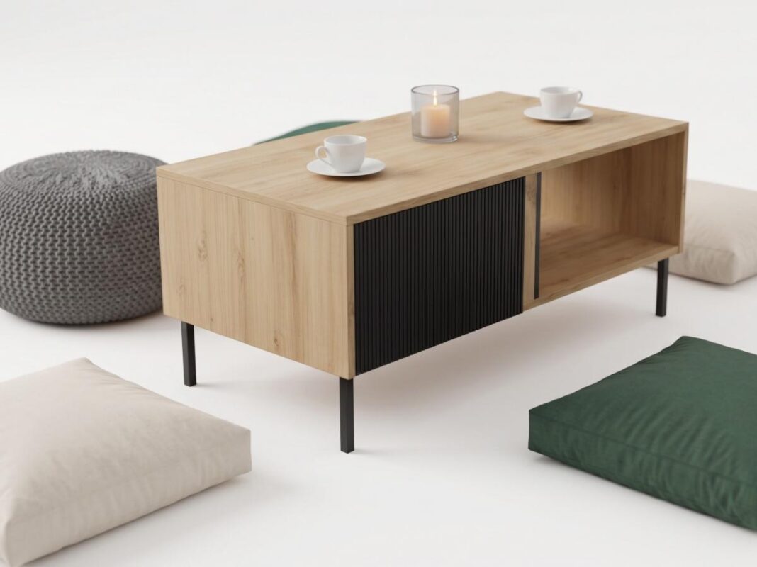 Stolik Kawowy Arras 08 110x45 cm | Ława Do Salonu Z Lamelami | Dąb Odwieczny