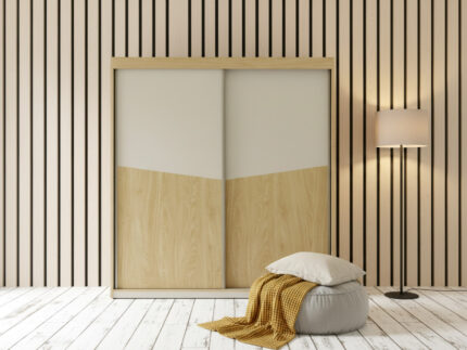 Szaro beżowa Szafa Przesuwna 200 cm Toronto przodem w aranżacji