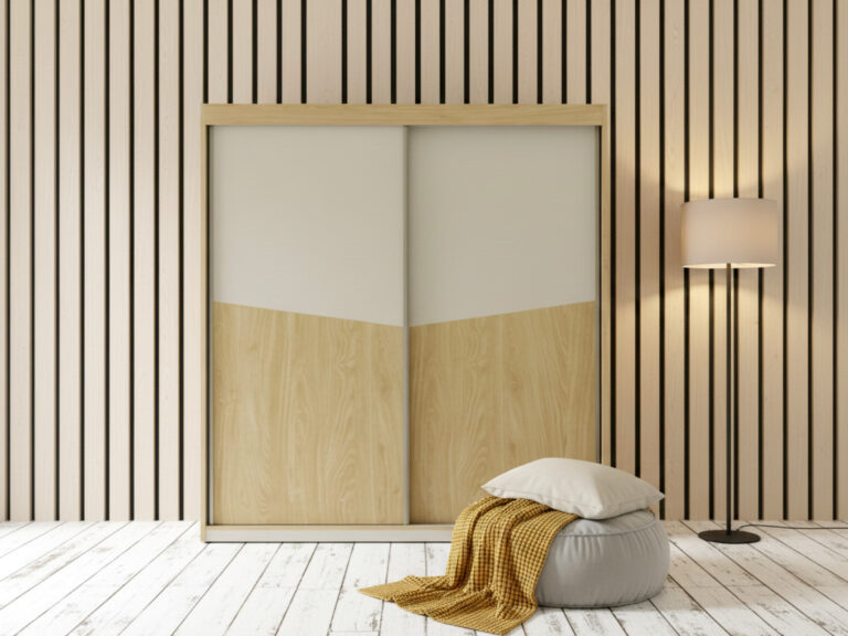 Szaro beżowa Szafa Przesuwna 200 cm Toronto przodem w aranżacji