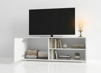 Biała Szafka RTV 100 cm Trend 12 otwarta przodem