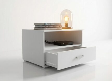 Szafka RTV 80 cm Trend 11 biała bokiem otwarta