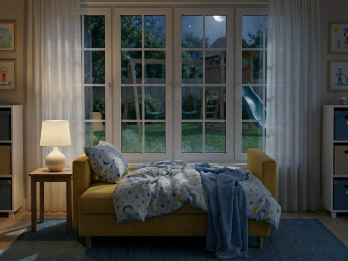 Aranżacja nocą Młodzieżowa Sofa Rozkładana 155 cm DALLAS