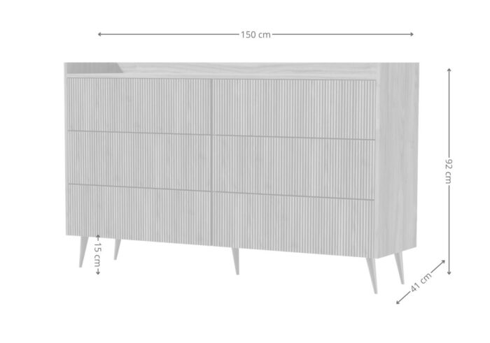 Komoda Z Szufladami 150 cm Vesper 03 Orzech | Ryflowane Fronty i Wysokie Nóżki | Styl Mid-Century - obrazek 7