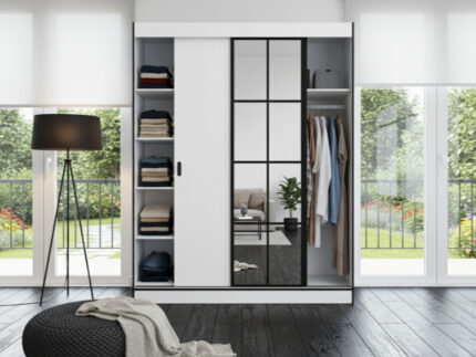 Szafa biała 2-drzwiowa 180 cm Milton 2 w wersji półotwartej