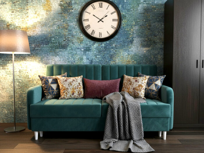 Sofa Rozkładana 222 CM Frontalnie Morski Błękit