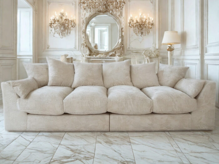 Wygodna Sofa 4-Osobowa 250 CM + Miękkie Poduszki Siedzisko Oparcie + Eleganckie Meble Wypoczynkowe Do Dużego Salonu - ROMA