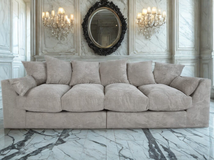 Wygodna Sofa 4-Osobowa 250 CM + Miękkie Poduszki Siedzisko Oparcie + Eleganckie Meble Wypoczynkowe Do Dużego Salonu - ROMA