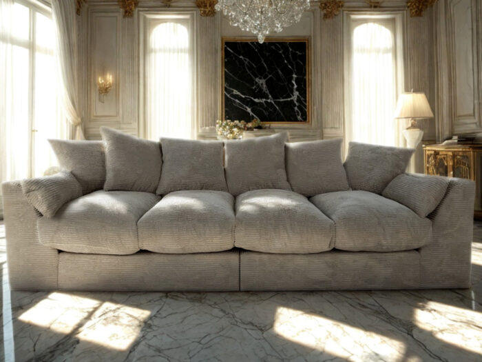 Wygodna Sofa 4-Osobowa 250 CM + Miękkie Poduszki Siedzisko Oparcie + Eleganckie Meble Wypoczynkowe Do Dużego Salonu - ROMA