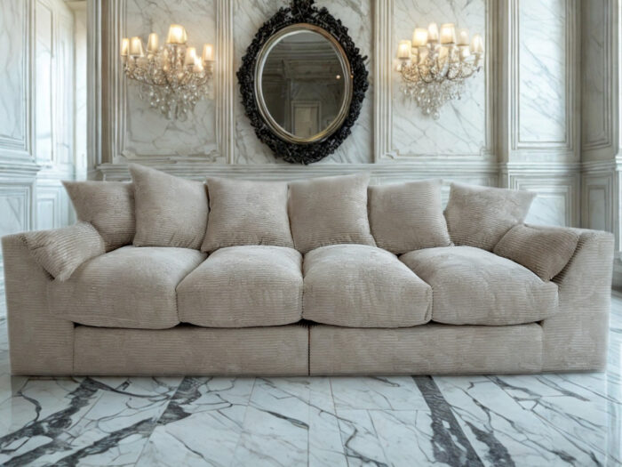 Wygodna Sofa 4-Osobowa 250 CM + Miękkie Poduszki Siedzisko Oparcie + Eleganckie Meble Wypoczynkowe Do Dużego Salonu - ROMA