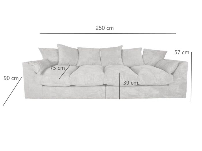 Wygodna Sofa 4-Osobowa 250 CM + Miękkie Poduszki Siedzisko Oparcie + Eleganckie Meble Wypoczynkowe Do Dużego Salonu - ROMA